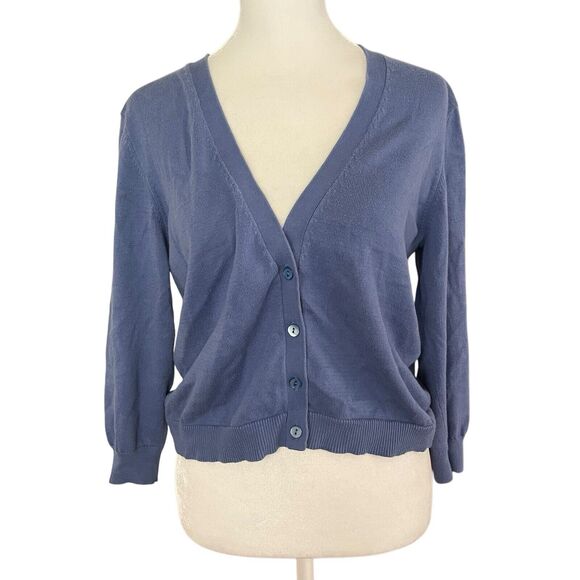 Cotton by Autumn Cashmere Womens Medium Cardigan Sweater Vneck Blue Purple - Picture 1 of 6